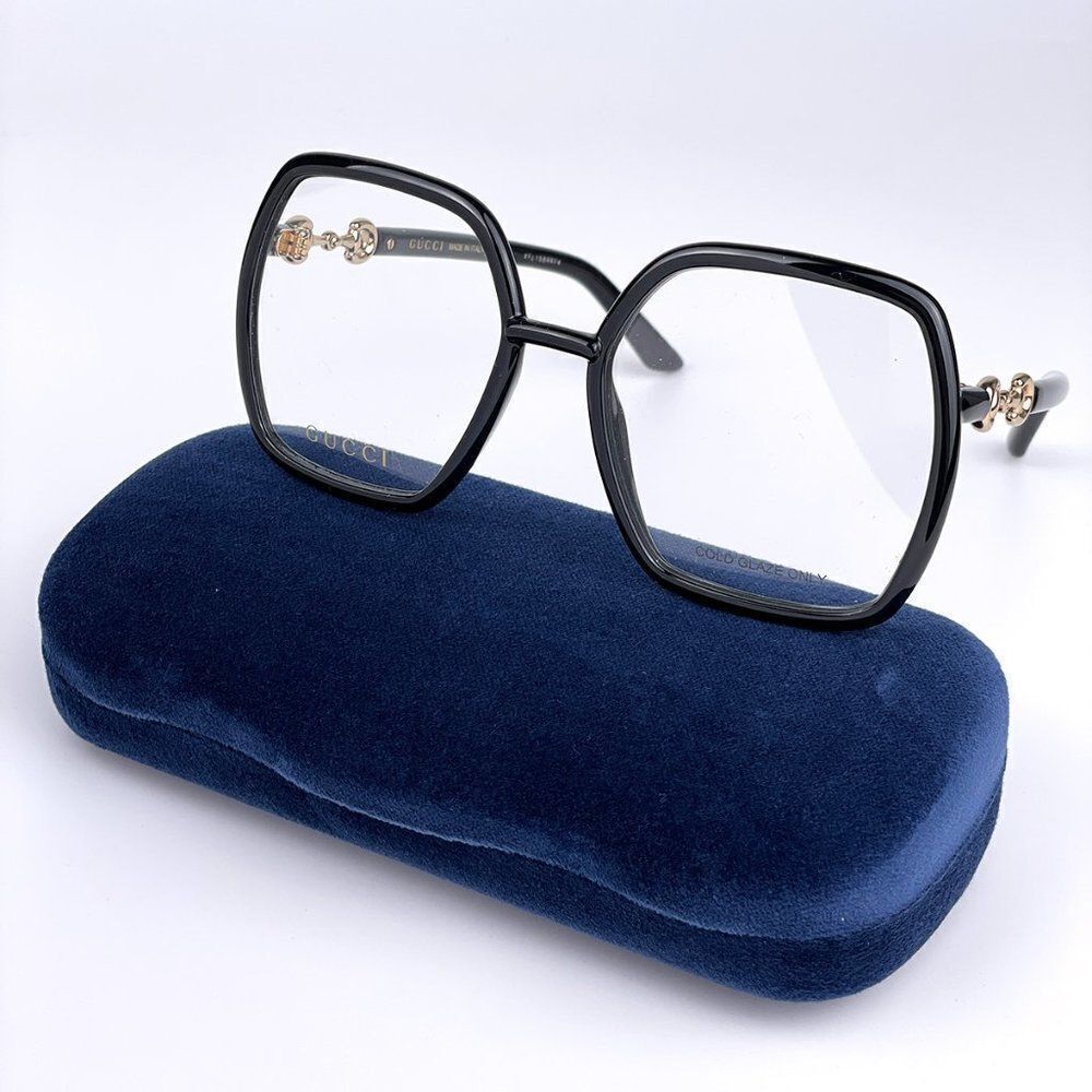 NEW Gucci GG0890O 001 Black Rectangle Oversized Women Eyeglasses